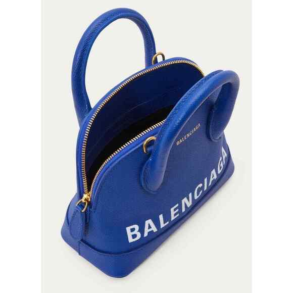 Balenciaga Ville XXS Blue White Logo Grained Top Handle Shoulder Crossbody Bag - Picture 10 of 12